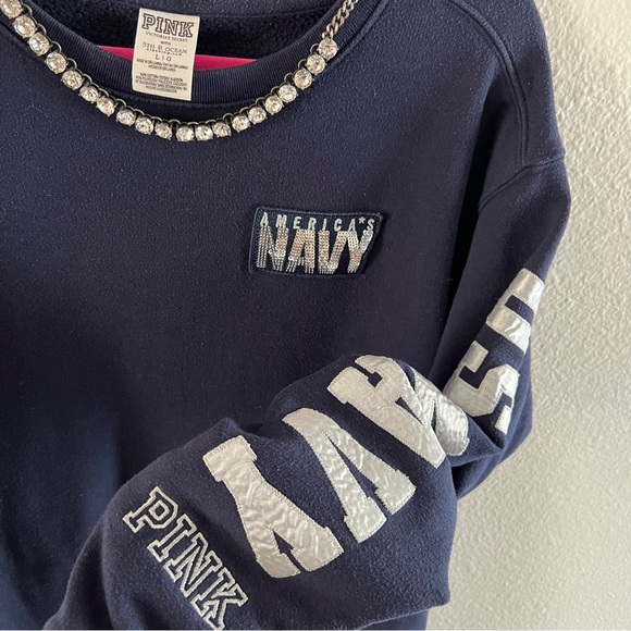 VS US NAVY Sequin Sweatshirt Blue Silver Victoria Secret - Picture 2 of 3